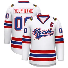 White Royal White-Red Classic Hockey Jersey 1