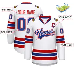 White Royal White-Red Classic Hockey Jersey 2