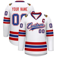 White Royal White-Red Classic Hockey Jersey 1