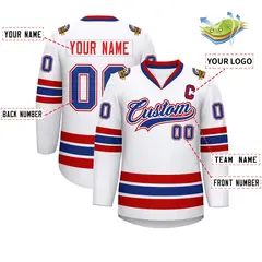 White Royal White-Red Classic Hockey Jersey 2