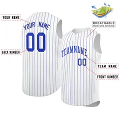 White Royal-White Striped Sleeveless Fashion Baseball Jersey 2