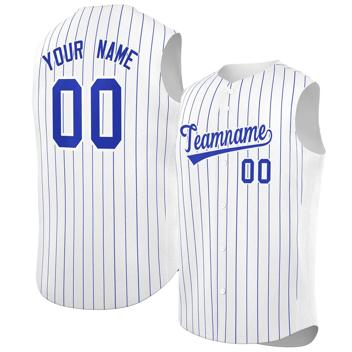 White Royal-White Striped Sleeveless Fashion Baseball Jersey