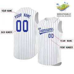 White Royal-White Striped Sleeveless Fashion Baseball Jersey 2