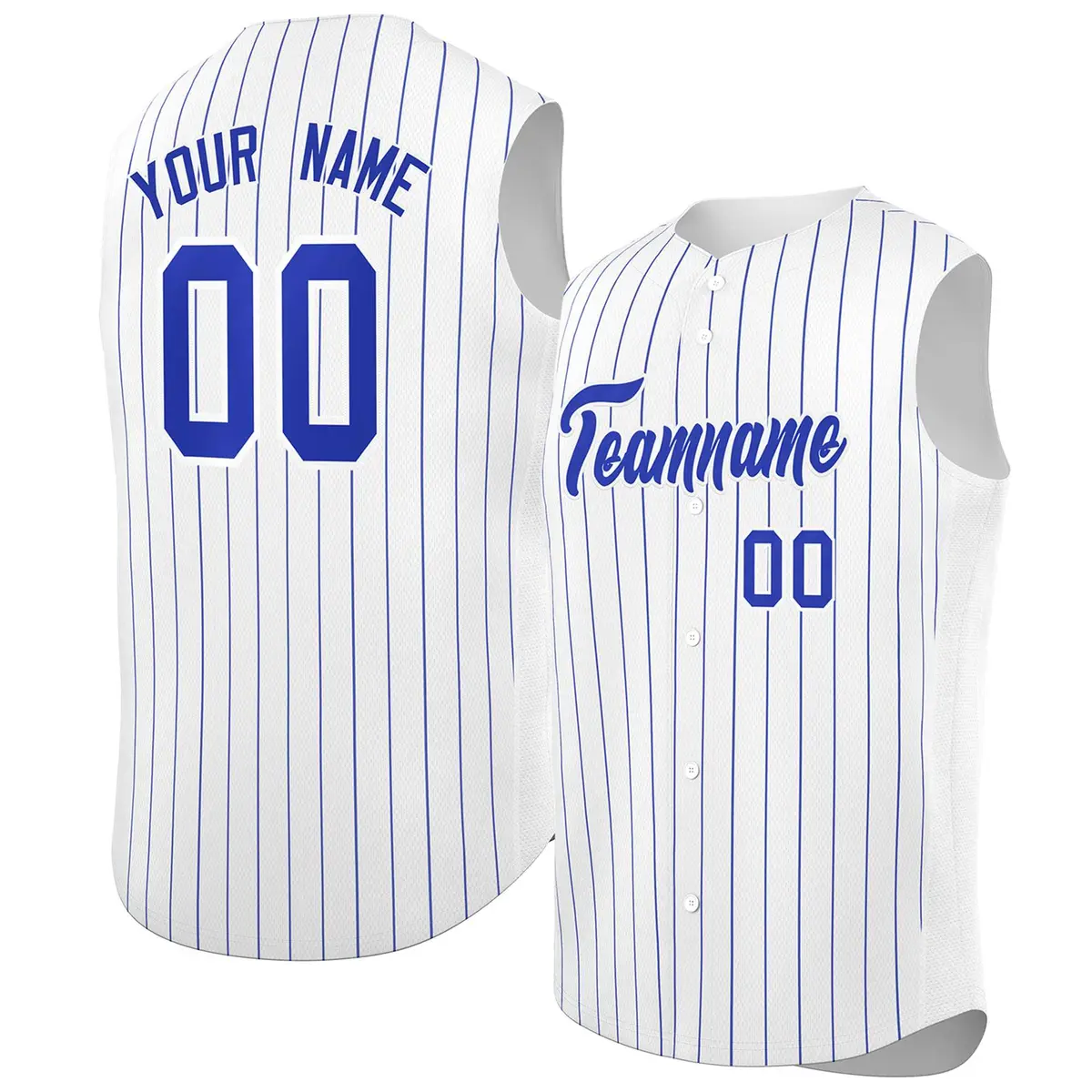 White Royal-White Striped Sleeveless Fashion Baseball Jersey
