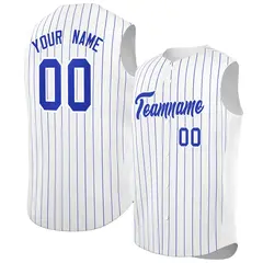 White Royal-White Striped Sleeveless Fashion Baseball Jersey