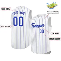 White Royal-White Striped Sleeveless Fashion Baseball Jersey 2