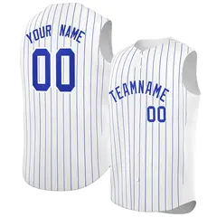 White Royal-White Striped Sleeveless Fashion Baseball Jersey