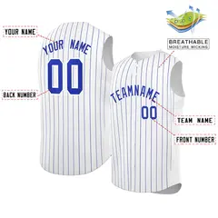 White Royal-White Striped Sleeveless Fashion Baseball Jersey 2