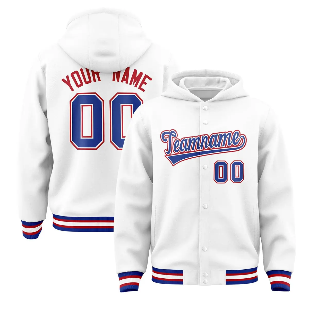 White Royal-White Varsity Full-Snap Letterman Jacket Hoodie