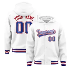 White Royal-White Varsity Full-Snap Letterman Jacket Hoodie