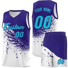 White Royal Wing Pattern Basketball Sports Uniform Jersey