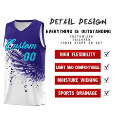 White Royal Wing Pattern Basketball Sports Uniform Jersey 2