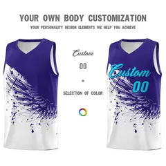 White Royal Wing Pattern Basketball Sports Uniform Jersey 3