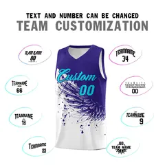 White Royal Wing Pattern Basketball Sports Uniform Jersey 4