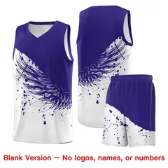 White Royal Wing Pattern Basketball Sports Uniform Jersey 7