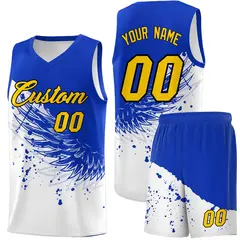 White Royal Wing Pattern Basketball Sports Uniform Jersey
