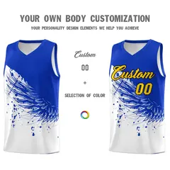 White Royal Wing Pattern Basketball Sports Uniform Jersey 3
