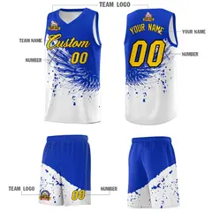 White Royal Wing Pattern Basketball Sports Uniform Jersey 5