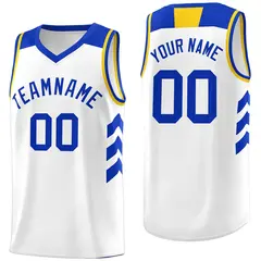 White Royal-Yellow Classic Athletic Basketball Jersey