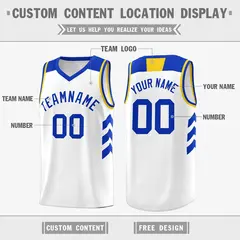 Men's White Royal-Yellow Classic Athletic Basketball Jersey 2