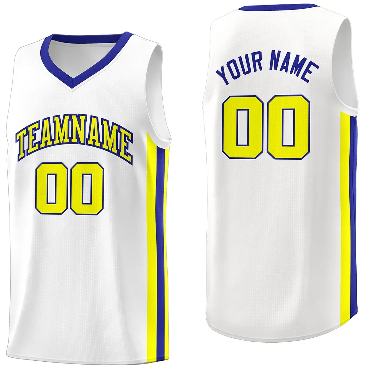White Royal Yellow Classic Athletic Basketball Jersey