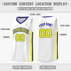 White Royal Yellow Classic Athletic Basketball Jersey 2