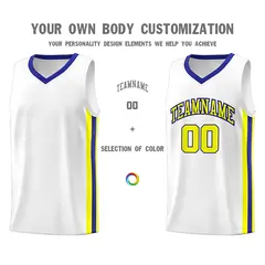 White Royal Yellow Classic Athletic Basketball Jersey 3