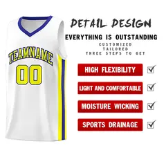 White Royal Yellow Classic Athletic Basketball Jersey 4