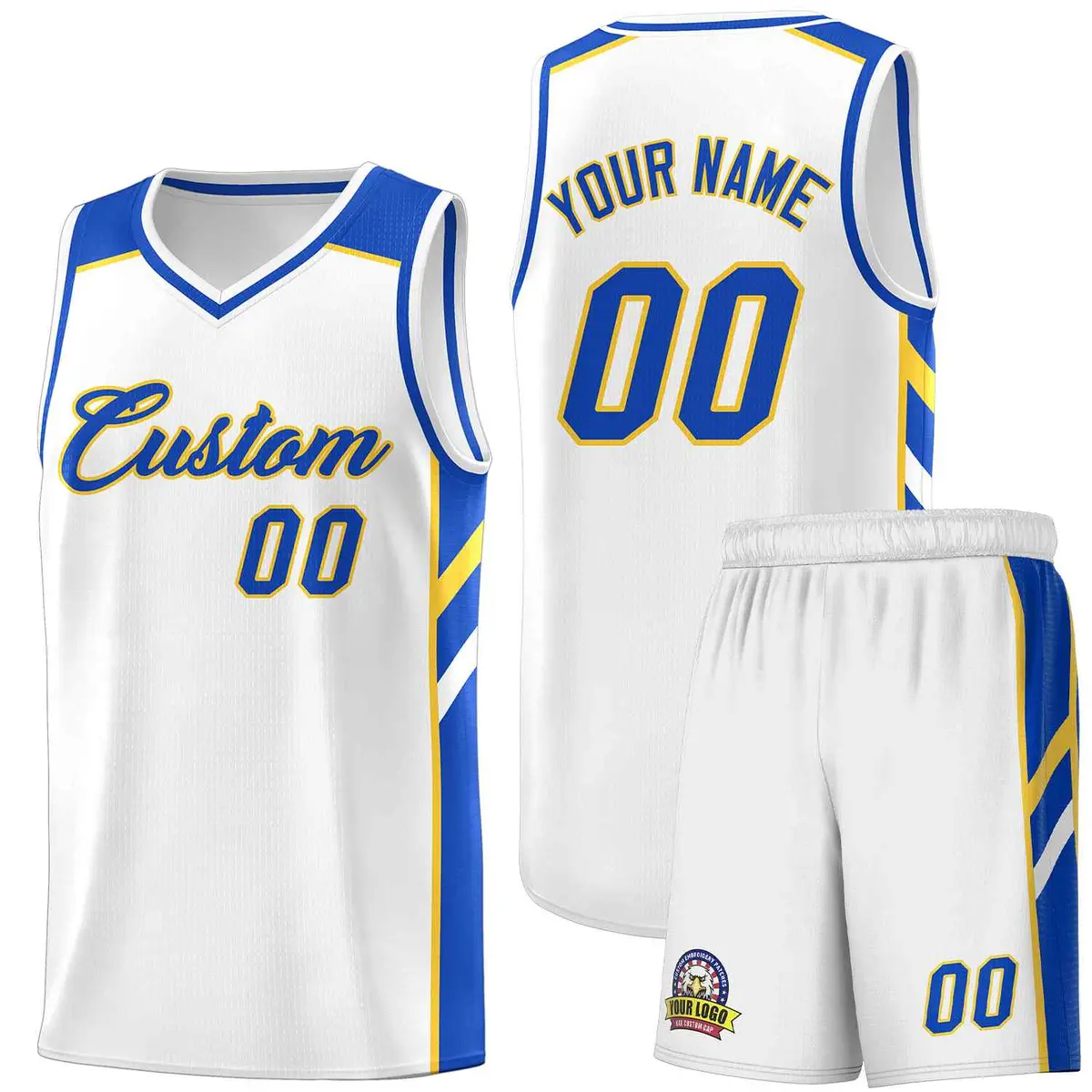 White Royal-Yellow Classic Basketball Jersey Set