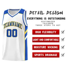 White Royal-Yellow Classic Basketball Jersey Set 5