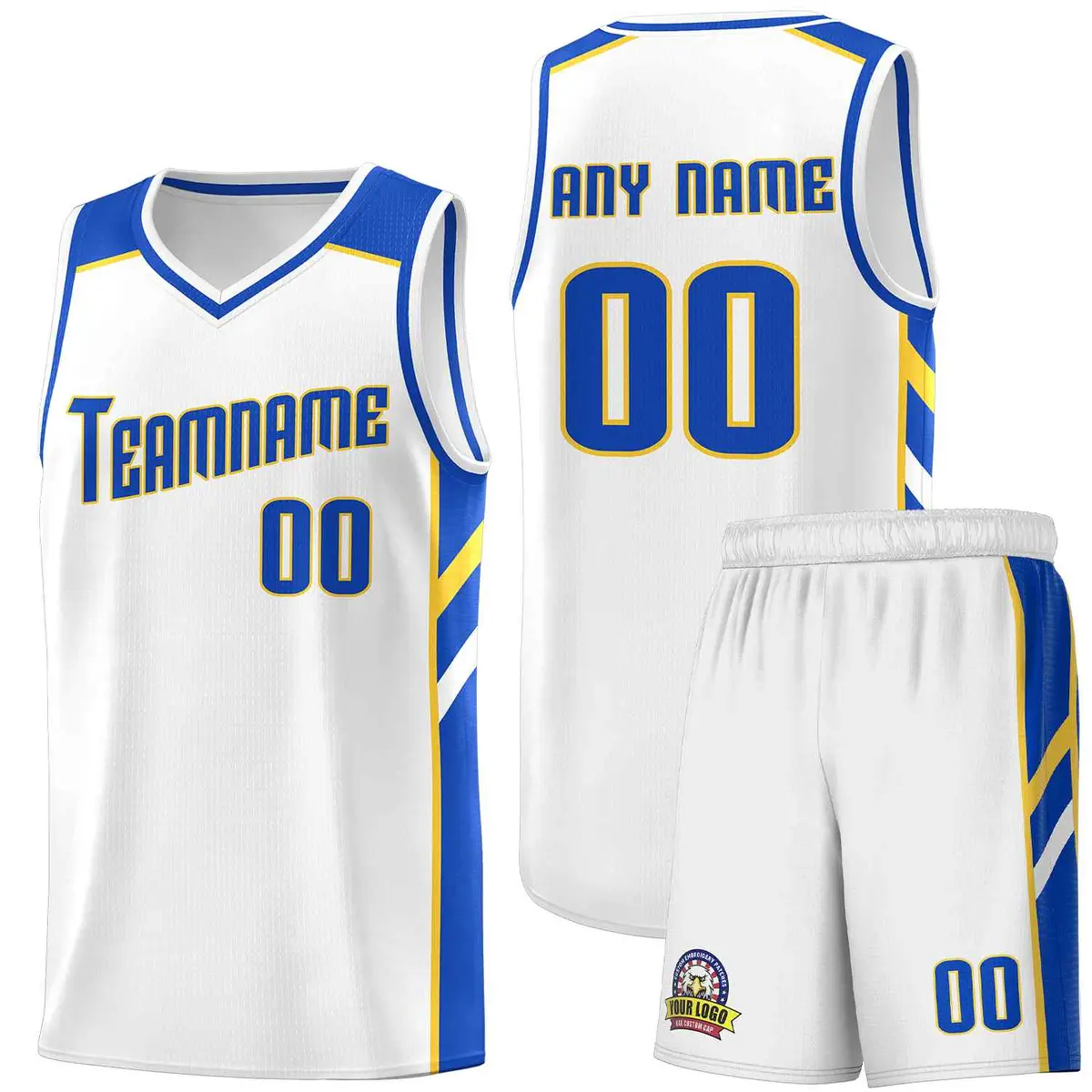 White Royal-Yellow Classic Basketball Jersey Set
