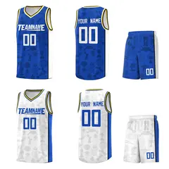 White Royal-Yellow Double Side Sets Basketball Jersey 2
