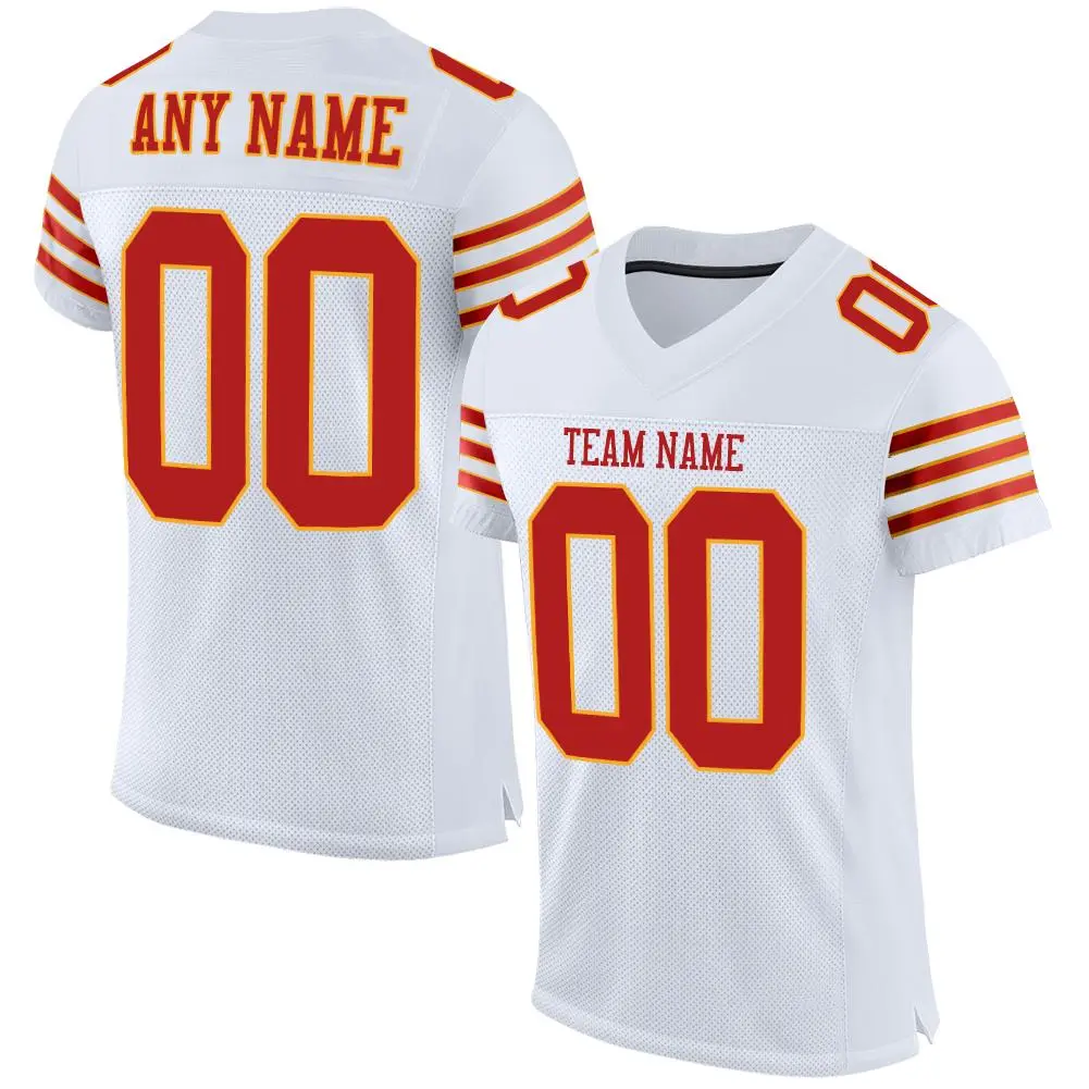 White Scarlet-Gold Classic Mesh Authentic Football Jersey