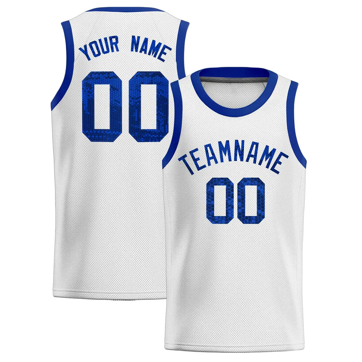 White Sequined Trim Athletic Basketball Jersey