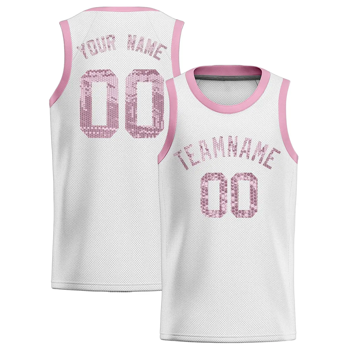 White Sequined Trim Athletic Basketball Jersey