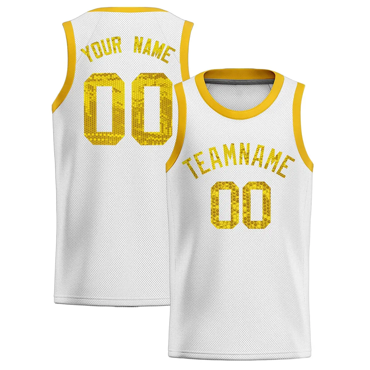 White Sequined Trim Athletic Basketball Jersey