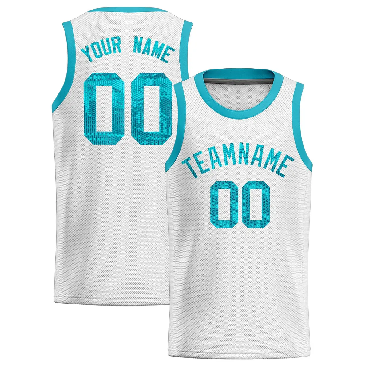 White Sequined Trim Athletic Basketball Jersey