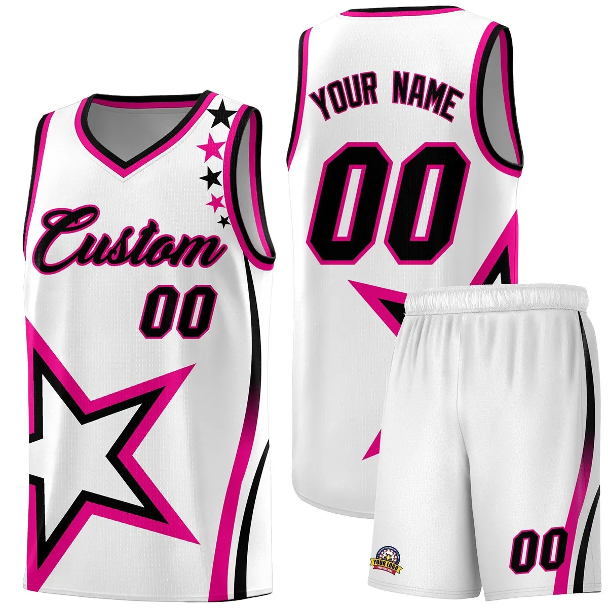 White Shoulder Stars Graffiti Pattern Basketball Jersey