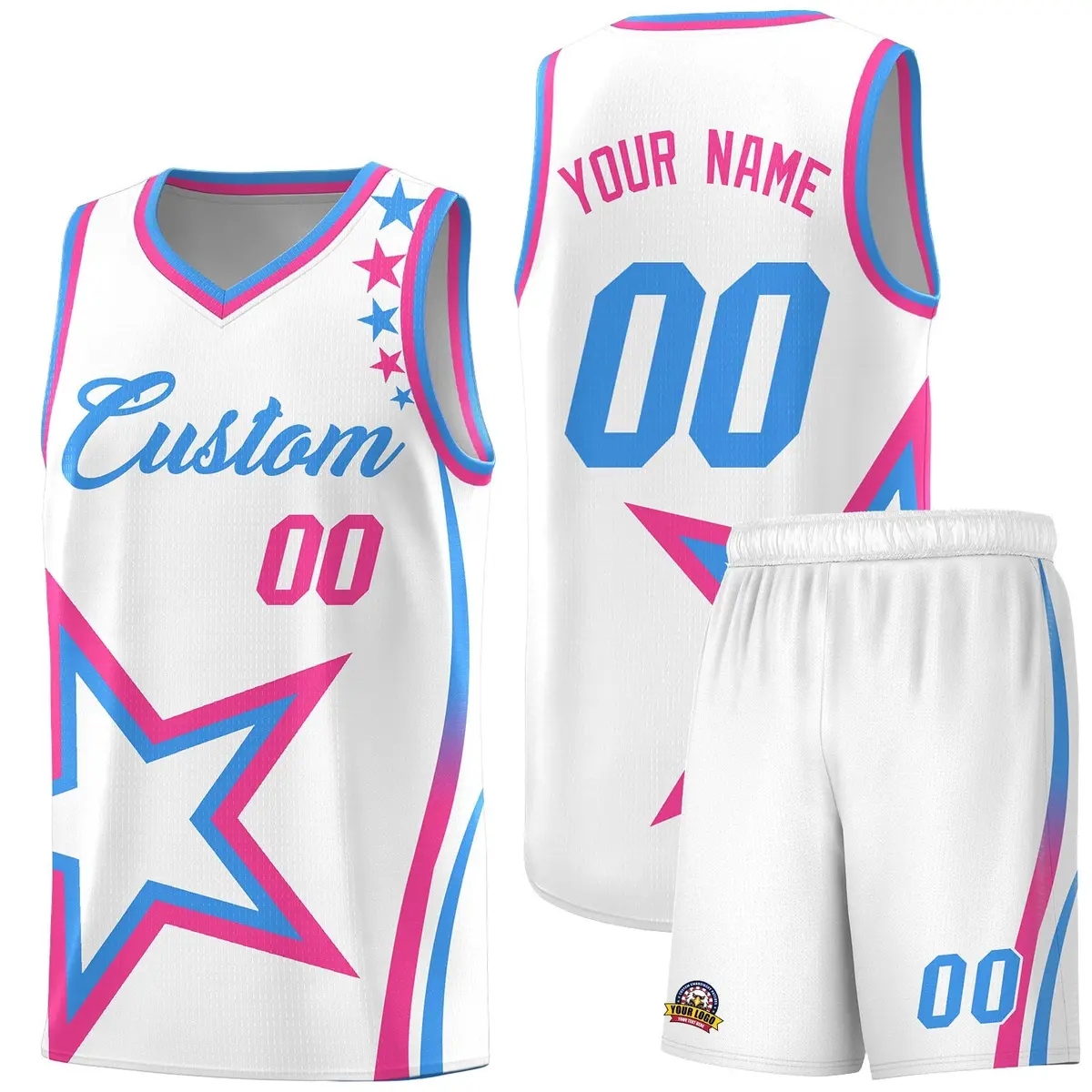 White Shoulder Stars Graffiti Pattern Basketball Jersey