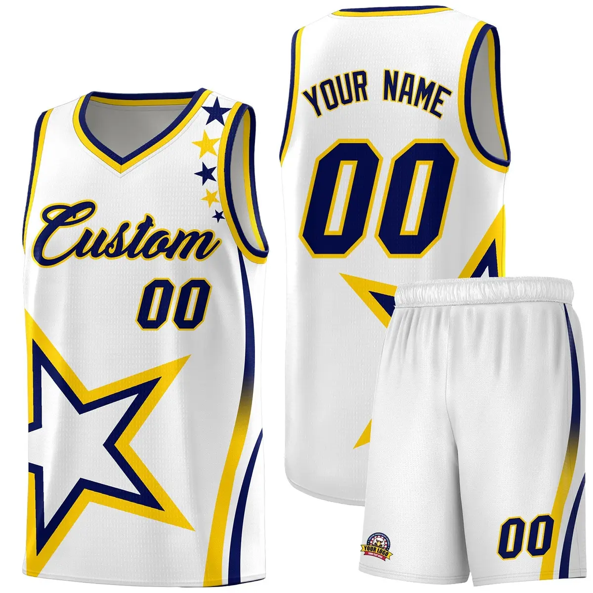 White Shoulder Stars Graffiti Pattern Basketball Jersey
