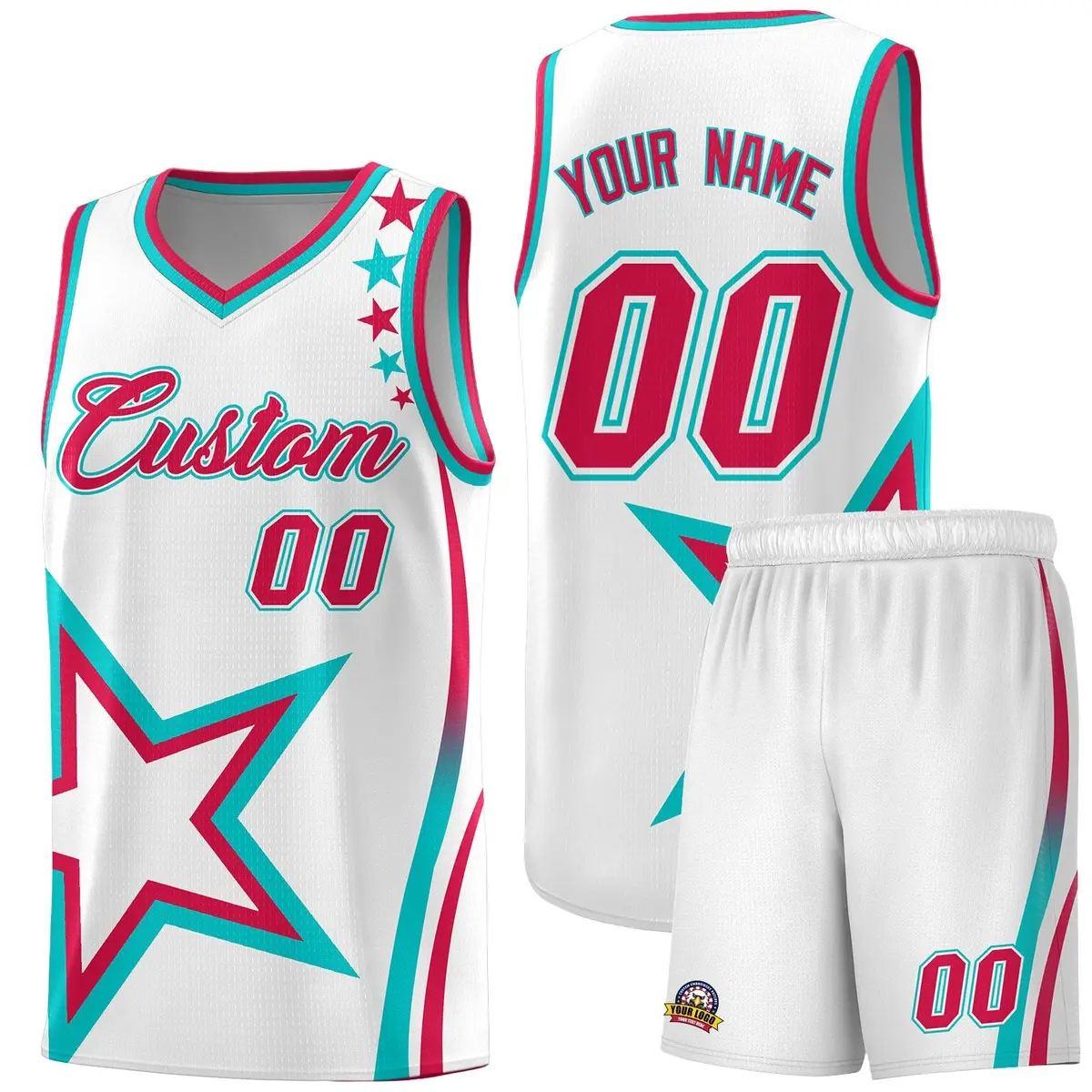 White Shoulder Stars Graffiti Pattern Basketball Jersey