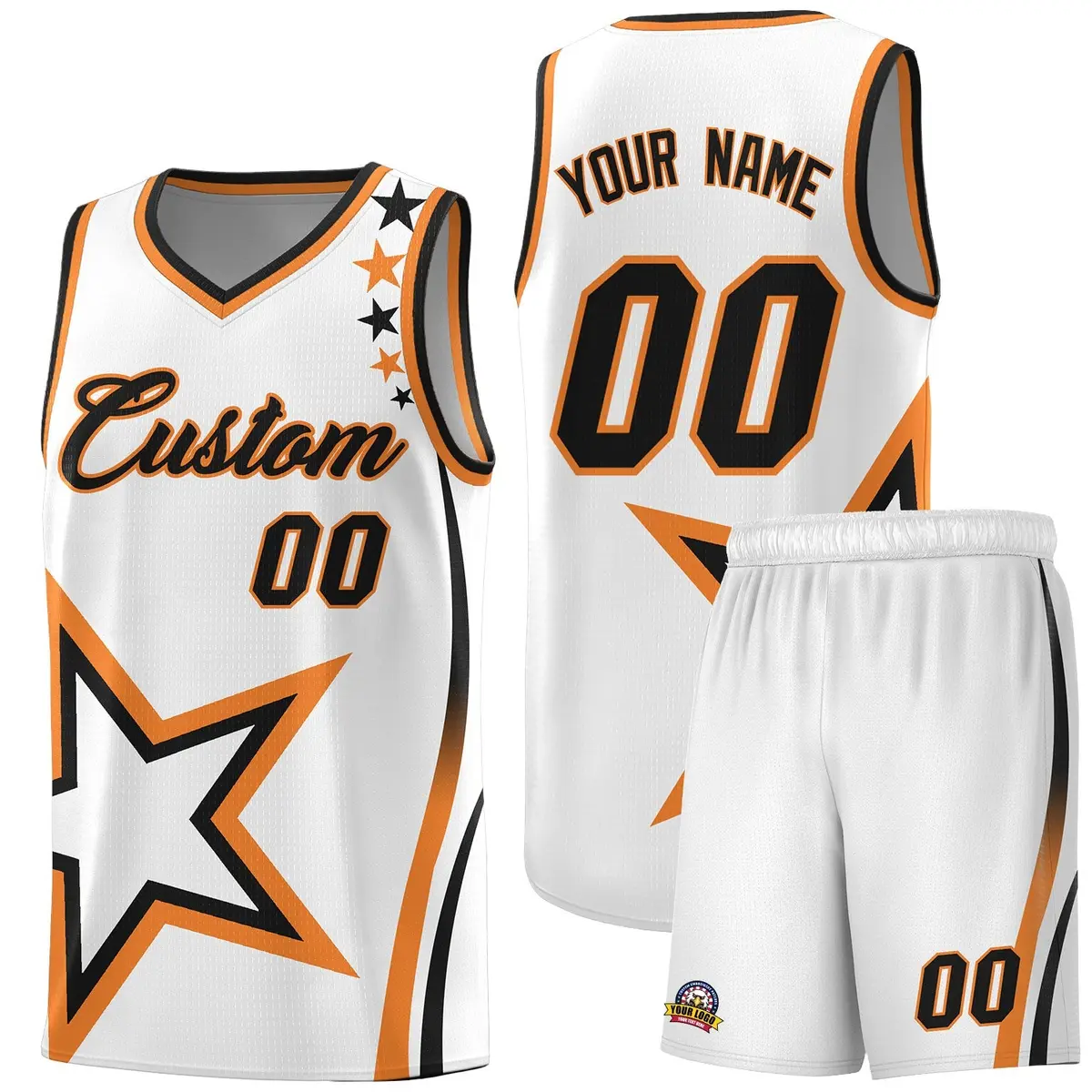 White Shoulder Stars Graffiti Pattern Basketball Jersey