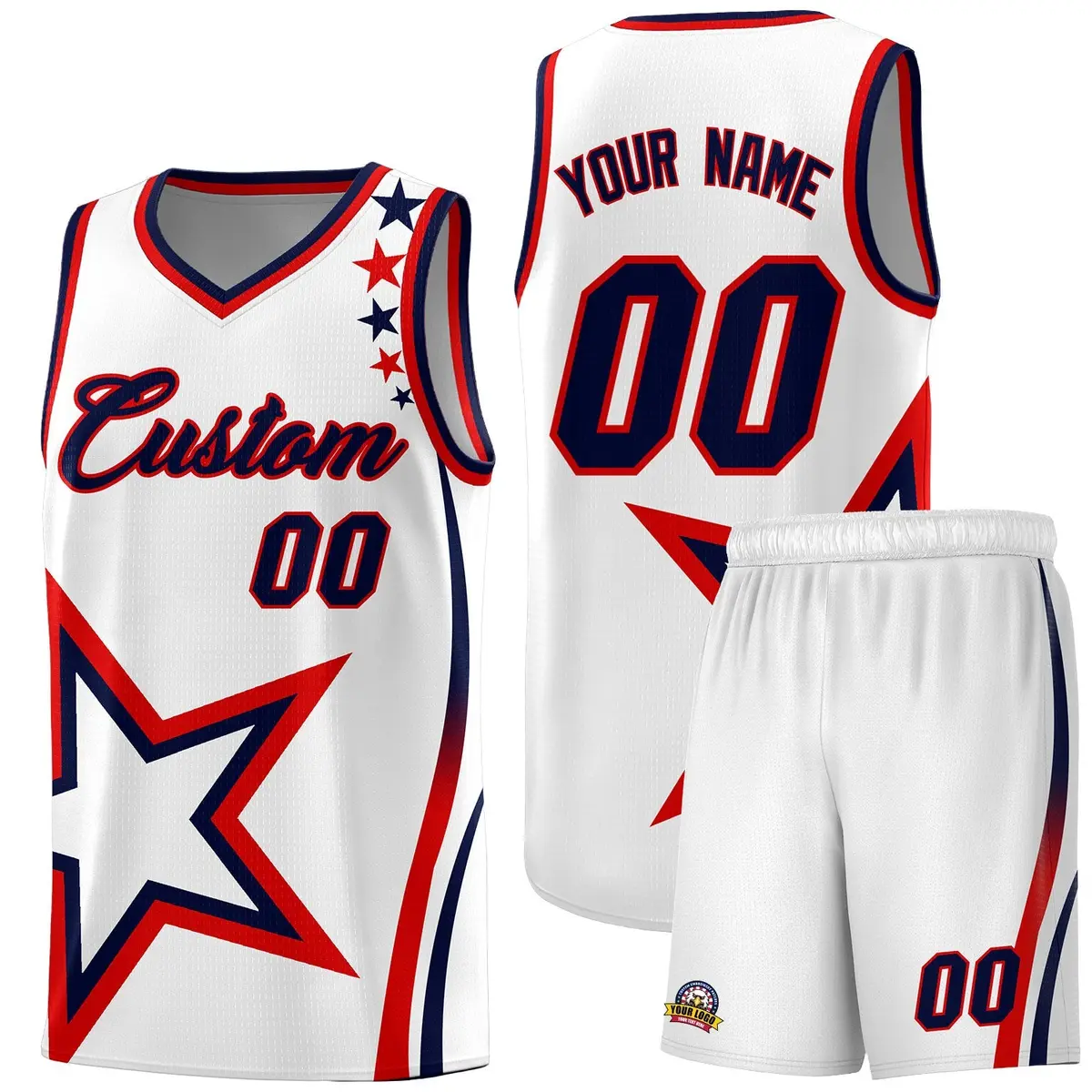 White Shoulder Stars Graffiti Pattern Basketball Jersey