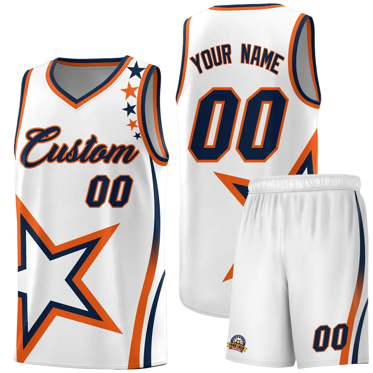 White Shoulder Stars Graffiti Pattern Basketball Jersey