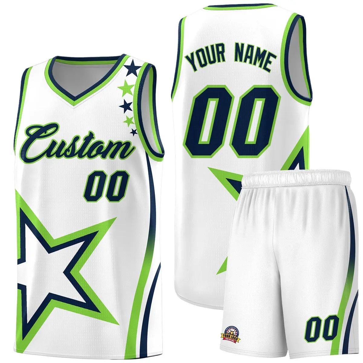 White Shoulder Stars Graffiti Pattern Basketball Jersey