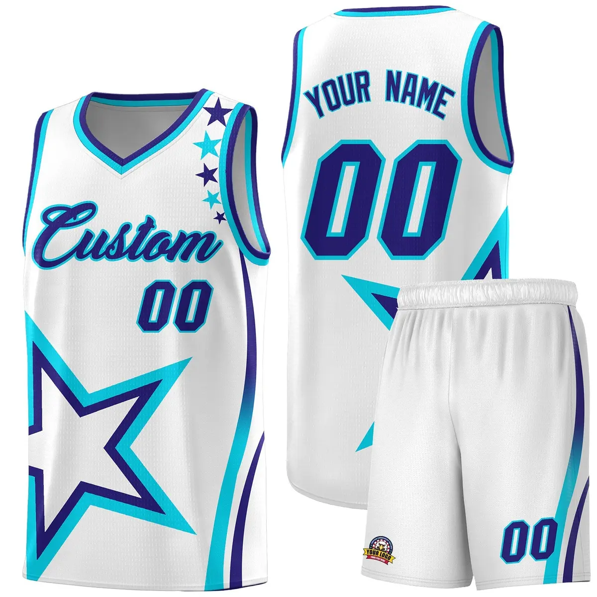White Shoulder Stars Graffiti Pattern Basketball Jersey