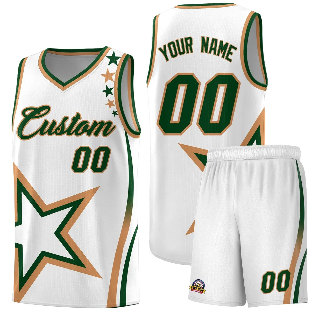 White Shoulder Stars Graffiti Pattern Basketball Jersey