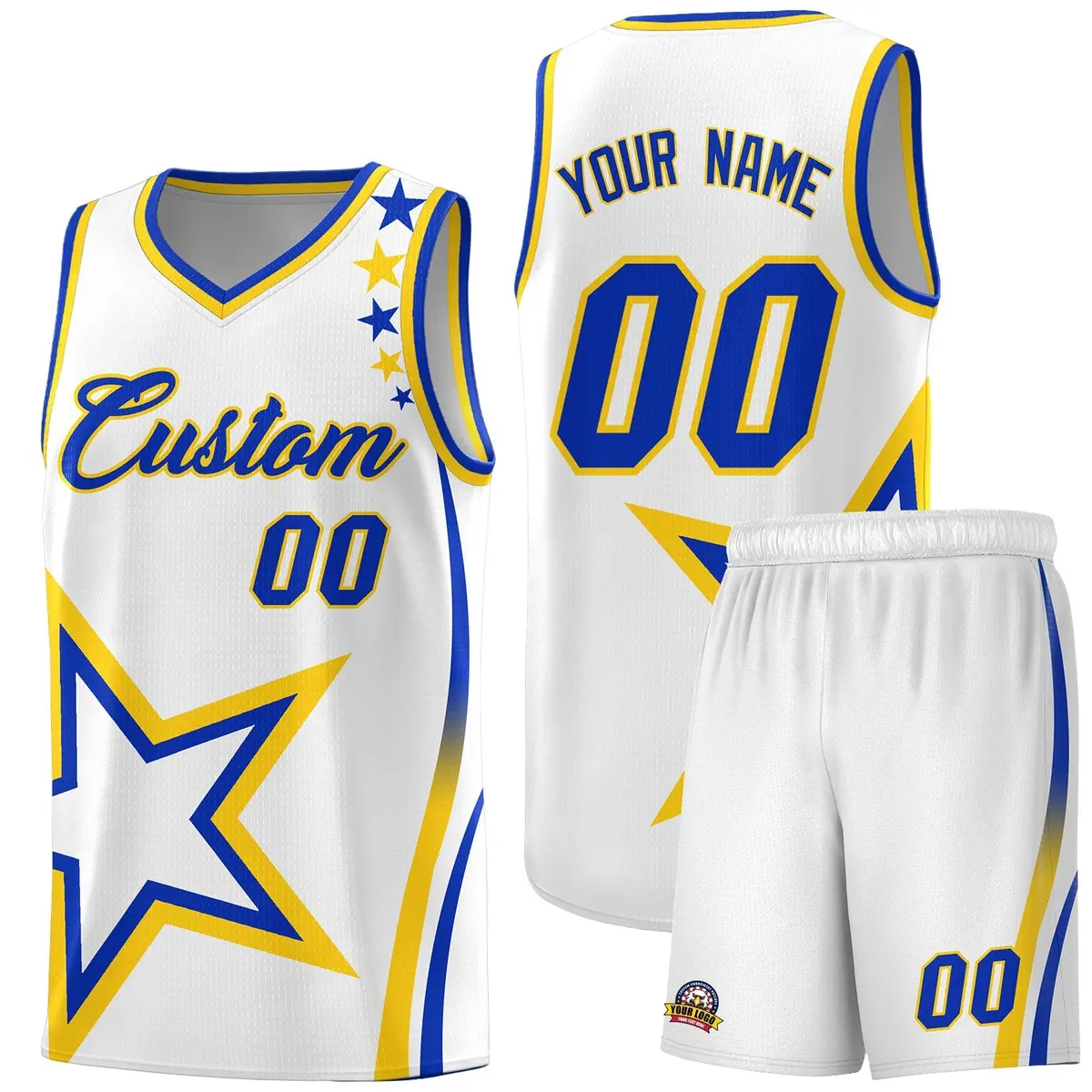 White Shoulder Stars Graffiti Pattern Basketball Jersey