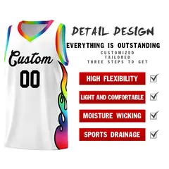 White Side Flame Pattern Fashion Sports Basketball Jersey 2