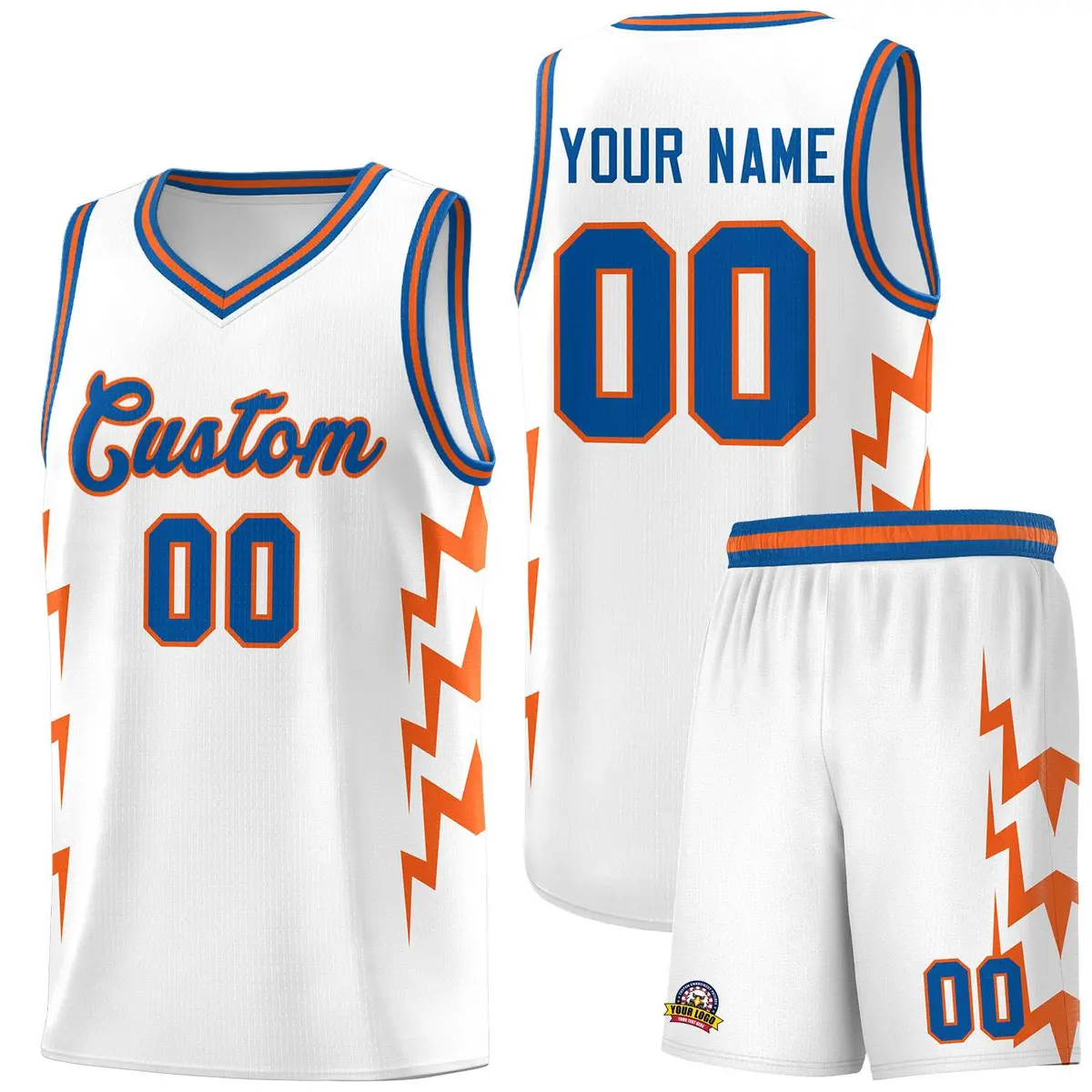 White Side Lightning Graffiti Basketball Uniform Jersey